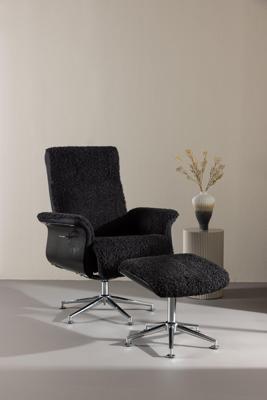 Nohr Fauteuil 'Arnoldo' Met voetenbank, Faux fur, kleur Zwart