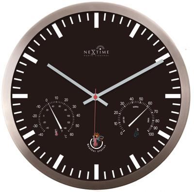NeXtime ne-90513zw wandklok + weerstation 25cm zwart rc aluminium