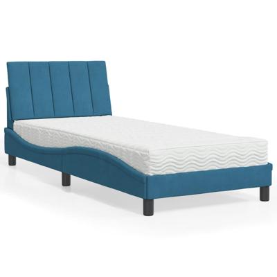 Bed met matras "Hanko" fluweel blauw 80x200 cm
