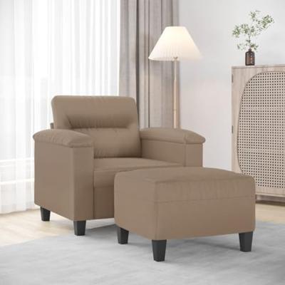 Fauteuil met voetenbank 60 cm kunstleer cappuccinokleurig