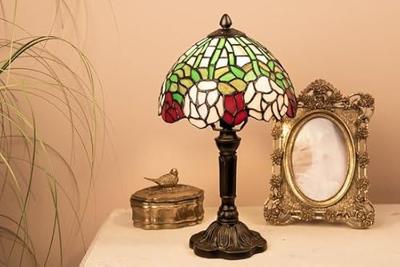 Clayre & Eef Tiffany Tafellamp Ø 21x39 cm Groen Roze Glas Bloemen