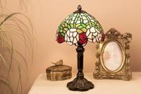 Clayre & Eef Tiffany Tafellamp Ø 21x39 cm Groen Roze Glas Bloemen - thumbnail