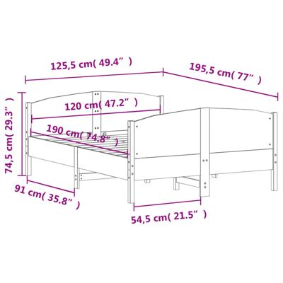Bedframe zonder matras massief grenenhout wasbruin 120x190 cm