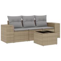 4-delige Loungeset met kussens poly rattan beige - thumbnail