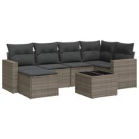 7-delige Loungeset met kussens poly rattan grijs - thumbnail