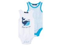 lupilu 2 baby rompers (Wit/blauw, 50/56) - thumbnail