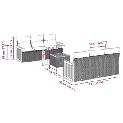 7-delige Loungeset met kussens poly rattan zwart