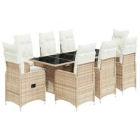 9-delige Bistroset met kussens poly rattan beige - thumbnail