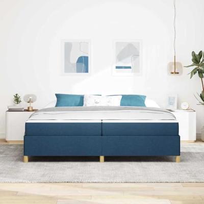 Boxspring bed Blauw en Donkerblauw en Wit 200 x 200 cm Stof
