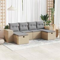 6-delige Loungeset met kussens poly rattan beige - thumbnail
