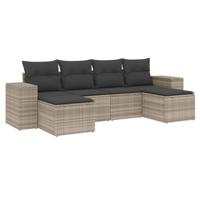 7-delige Loungeset met kussens poly rattan lichtgrijs - thumbnail