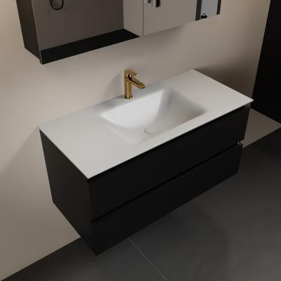 MONDIAZ AIVY 100cm badmeubel Urban, wastafel Talc solid surface midden 1 kraangat met spiegelkast (AI-351321TALC-SI - AI-M100URMI - AI-C100URMI)