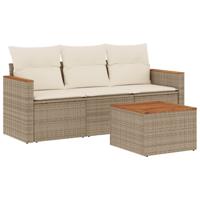 4-delige Loungeset met kussens poly rattan beige - thumbnail
