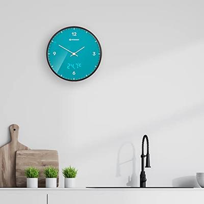 BRESSER MyTime LEDsec wandklok 24 cm met temperatuurweergave (sky blue)