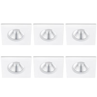 LED Inbouwspot 6-Pack - 5W - IP65 Waterdicht - Dimbaar - 3000K Warm Wit - Mat Wit - Vierkant Aluminium