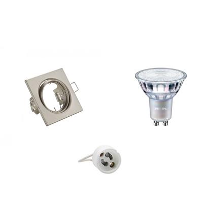 LED Spot Set - GU10 Fitting - Inbouw Vierkant - Mat Nikkel - Kantelbaar 80mm - Philips - MASTER 927 36D VLE - 3.7W - Warm Wit 2200K-2700K - DimTone Dimbaar