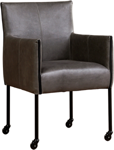 Donkergrijze leren moderne kuipstoel More - poot rond zwart met wiel - Vintage Leer Grey (donkergrijs leer)