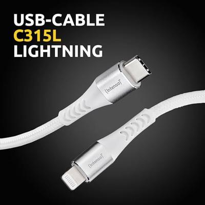 Intenso USB-kabel USB 2.0 USB-C stekker, Apple Lightning stekker 1.50 m Wit Stoffen mantel 7902002