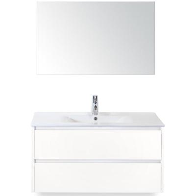 Dante Badmeubelset 100 cm - Wit Hoogglans - Keramische Wastafel Wit Enjoy met Spiegel