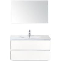 Dante Badmeubelset 100 cm - Wit Hoogglans - Keramische Wastafel Wit Enjoy met Spiegel - thumbnail