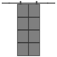 Schuifdeur met beslag 90x205 cm gehard glas en aluminium - thumbnail