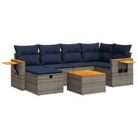 7-delige Loungeset met kussens poly rattan grijs - thumbnail