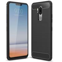 Voor LG G7 ThinQ geborsteld textuur koolstofvezel schokbestendige TPU terug beschermhoes (zwart) - thumbnail