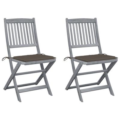 VidaXL Set van 2 klapstoelen met kussens, gemaakt van massief acaciahout.