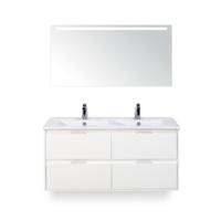 Porto Badmeubelset 120 cm - 4 laden Wit Hoogglans - Keramische Wastafel Wit Slim - met Sence Spiegel - thumbnail