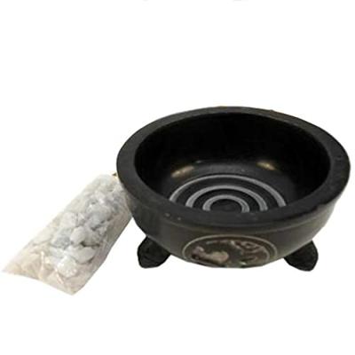 Wierookbakje Zwart Zeepsteen OHM met Witte Steentjes