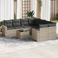 9-delige Loungeset met kussens poly rattan lichtgrijs - thumbnail