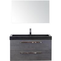 Seville Badmeubelset 100 cm - Beton Antraciet - Wastafel Hardsteen Wit Lucca met Spiegel - thumbnail