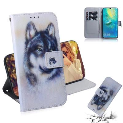 Witte Wolf patroon gekleurde tekening horizontale Flip lederen case voor Huawei mate 20 X met houder & card slots & portemonnee
