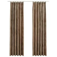 VidaXL Gordijnen verduisterend 2 st met haken 140x245 cm fluweel beige - thumbnail