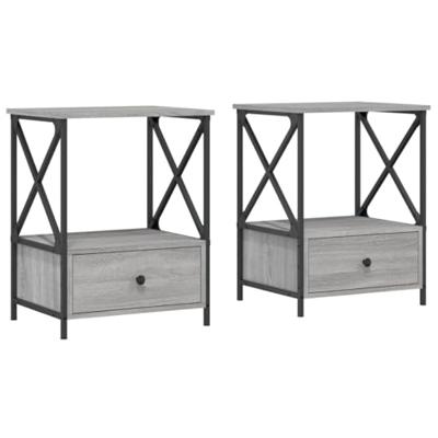 Nachtkastjes 2 st 50x41x65 cm bewerkt hout grijs sonoma eiken