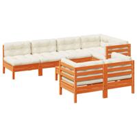 8-delige Loungeset met kussens massief grenenhout wasbruin - thumbnail