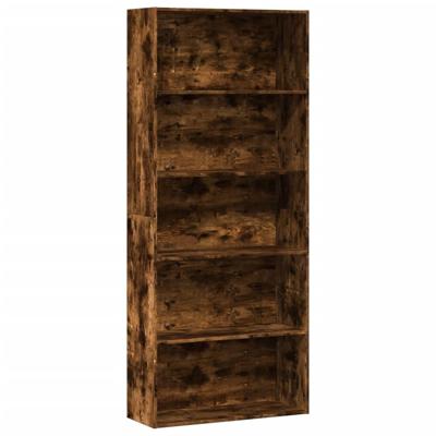 Boekenkast 80x30x189 cm bewerkt hout gerookt eikenkleurig