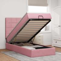Ottoman bed met matrassen 90x190cm fluweel roze - thumbnail