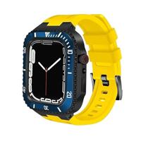 Stiraptie Keramiek hoesje met band modificatie kit voor Apple Watch 8 7 45 mm metalen roestvrijstalen ring siliconen band retrofit set voor IWatch Series 6 SE 5 4 44 mm (kleur: UBY, maat: voor iwatch - thumbnail