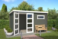 Outdoor Life Timian Blokhut 400x250 cm 28 mm vuren Green Grey-Wit gecoat- Plat dak- - Outdoor Life - thumbnail