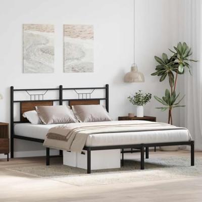 Bedframe zonder matras bewerkt hout bruin eikenkleur 140x190 cm Bedframe zonder matras bewerkt hout bruin eikenkleur 140x190 cm