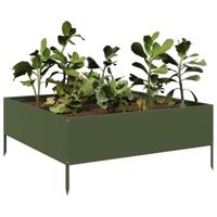 Plantenbak verhoogd 100x100x25 cm staal olijfgroen - thumbnail
