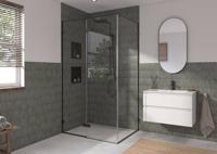 Saqu Parro douchecabine met draaideur incl. antikalk 120x90x210cm mat zwart - thumbnail