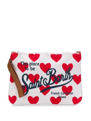 Mc2 Saint Barth logo-print heart-patterned clutch - White