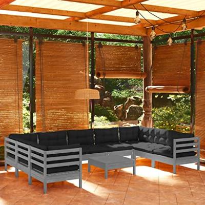 10-delige Loungeset met kussens grenenhout wit