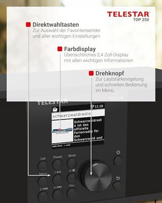 Telestar TOP 250 Schwarz Transistorradio met internetradio DAB+, Internet, VHF (FM) Zwart - thumbnail