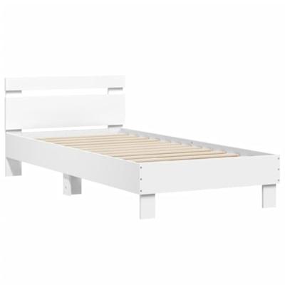 Bedframe met hoofdbord en LED-verlichting wit 75x190 cm