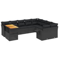 10-delige Loungeset met kussens poly rattan zwart - thumbnail