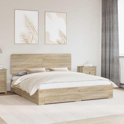 Bedframe met hoofdeinde Sonoma Eiken 200 x 200 cm Bewerkt hout