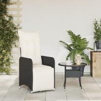 Tuinstoel verstelbaar met kussens poly rattan zwart - thumbnail